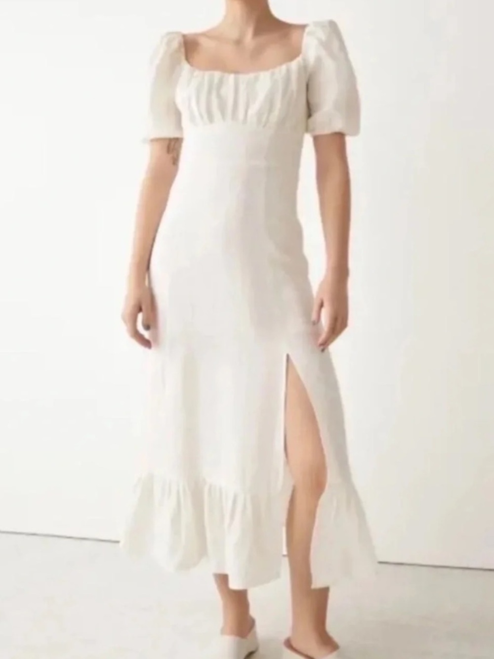 House of Harlow 1960 White Puff Sleeve Midi Dress - M